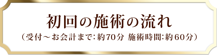 初回の施術の流れ （受付～お会計まで：約70分 施術時間：約６０分）